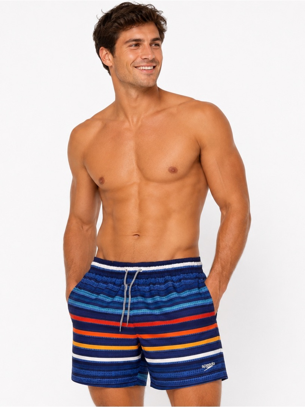 Speedo Men's Size Medium Blue Striped Swim Shorts Bathing Suit Bottoms